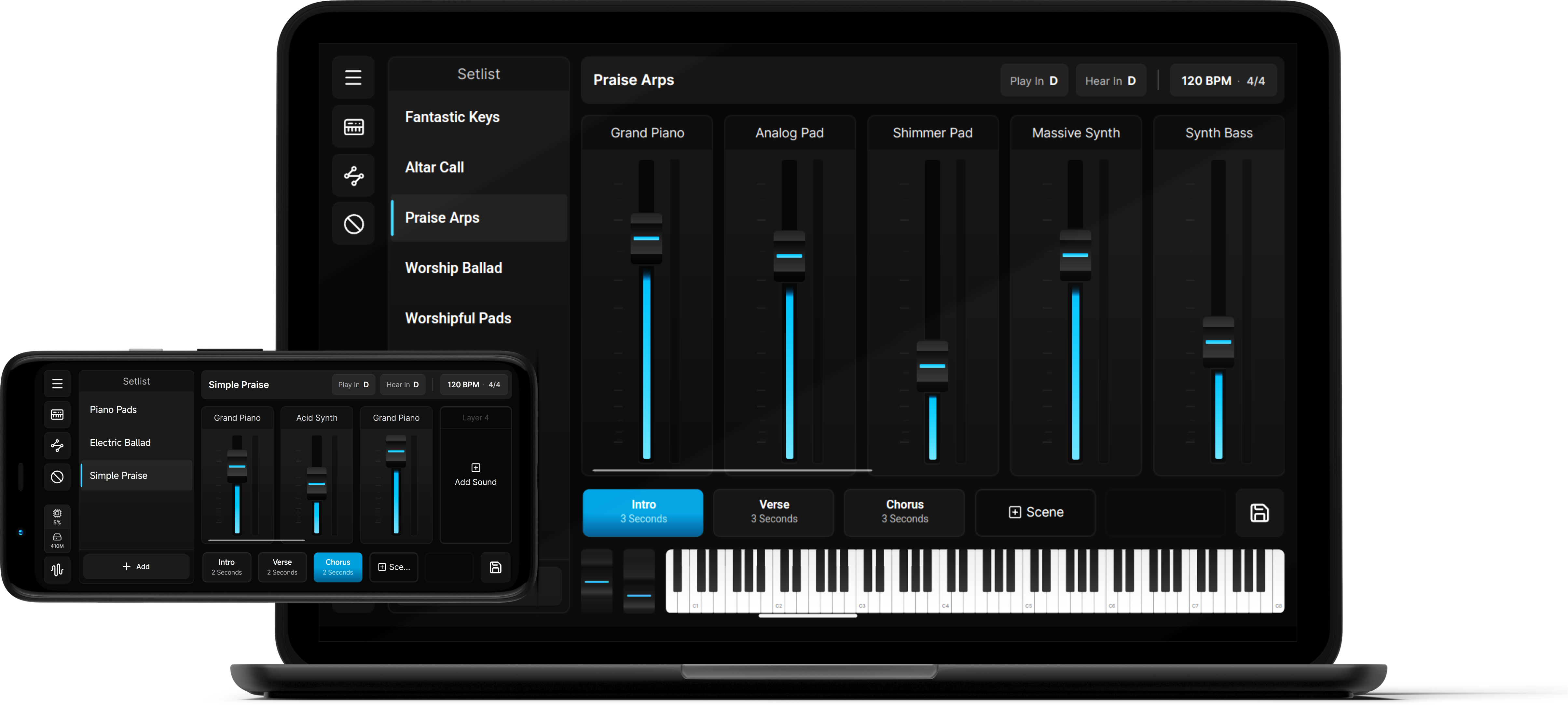 Onstage live keys performance view